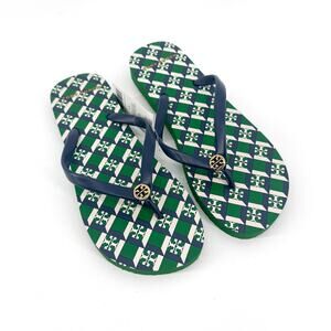 Tory Burch Monogram Geo Allover Flip Flops Size 7 NWT Summer Sandals Logo